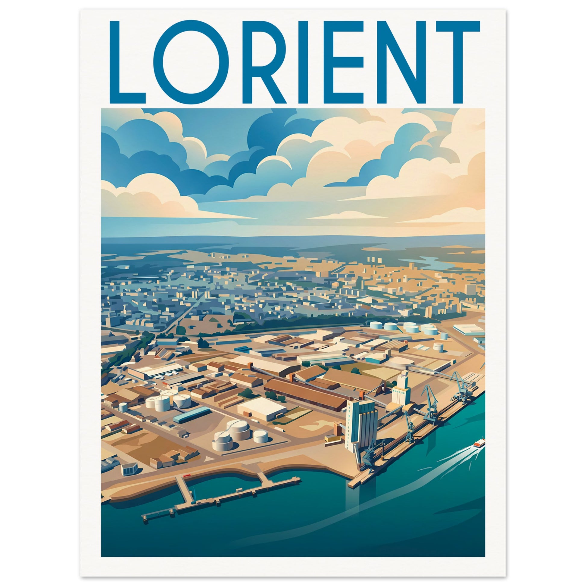 Affiche illustrée Lorient, poster rétro, impression beaux-arts 250g