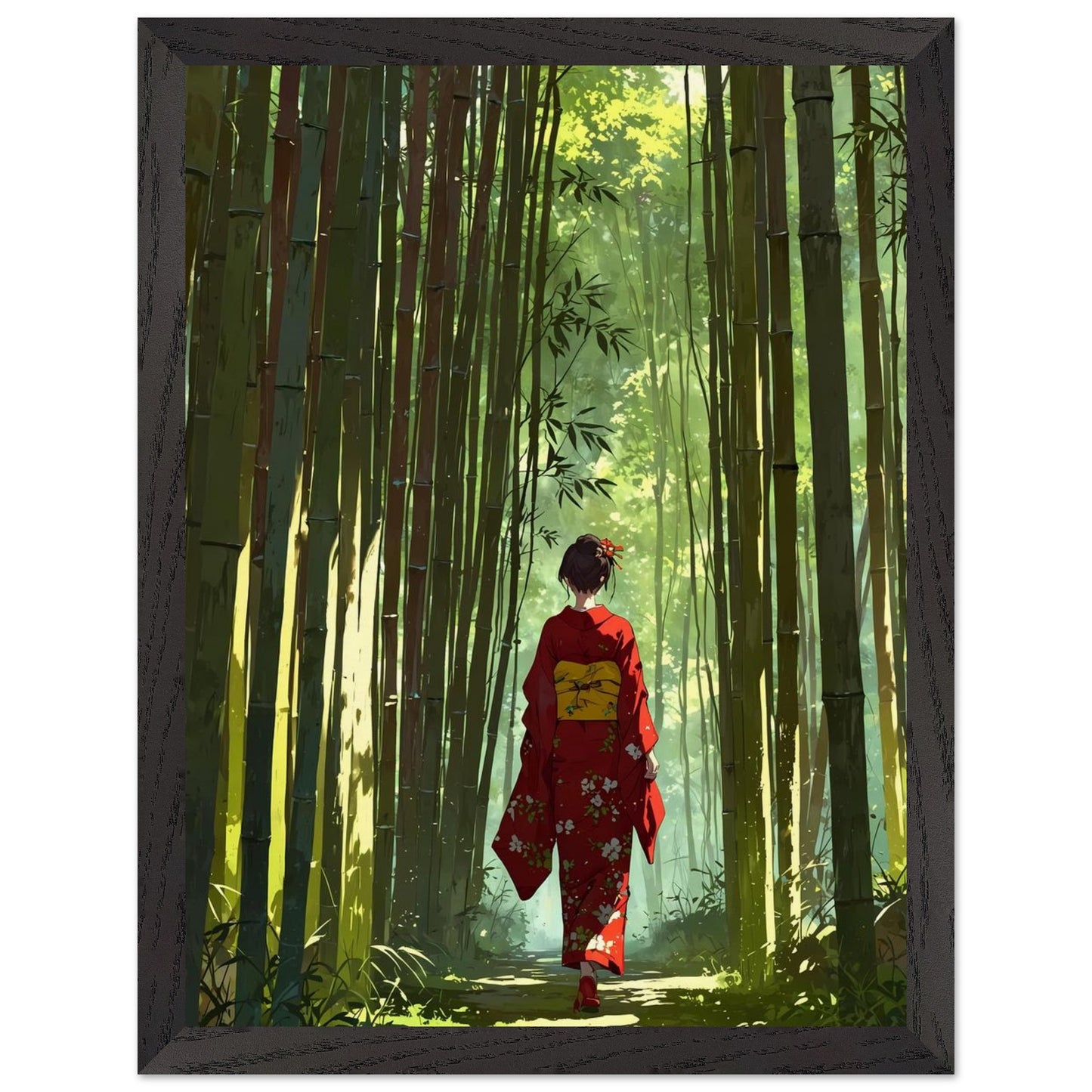 Affiche Femme en Kimono encadrée, cadre bois (vue 2)