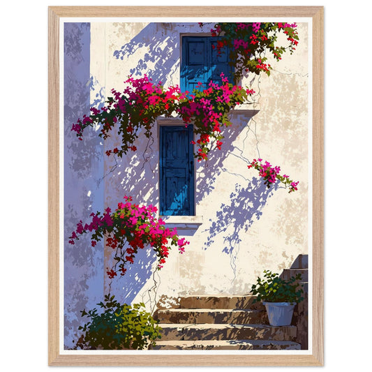 Affiche illustrée Bougainvillier fuchsia Encadrée — poster rétro, impression beaux-arts 250g