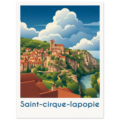 Affiche illustrée Saint-Cirque-Lapopie — poster rétro, impression beaux-arts 250g