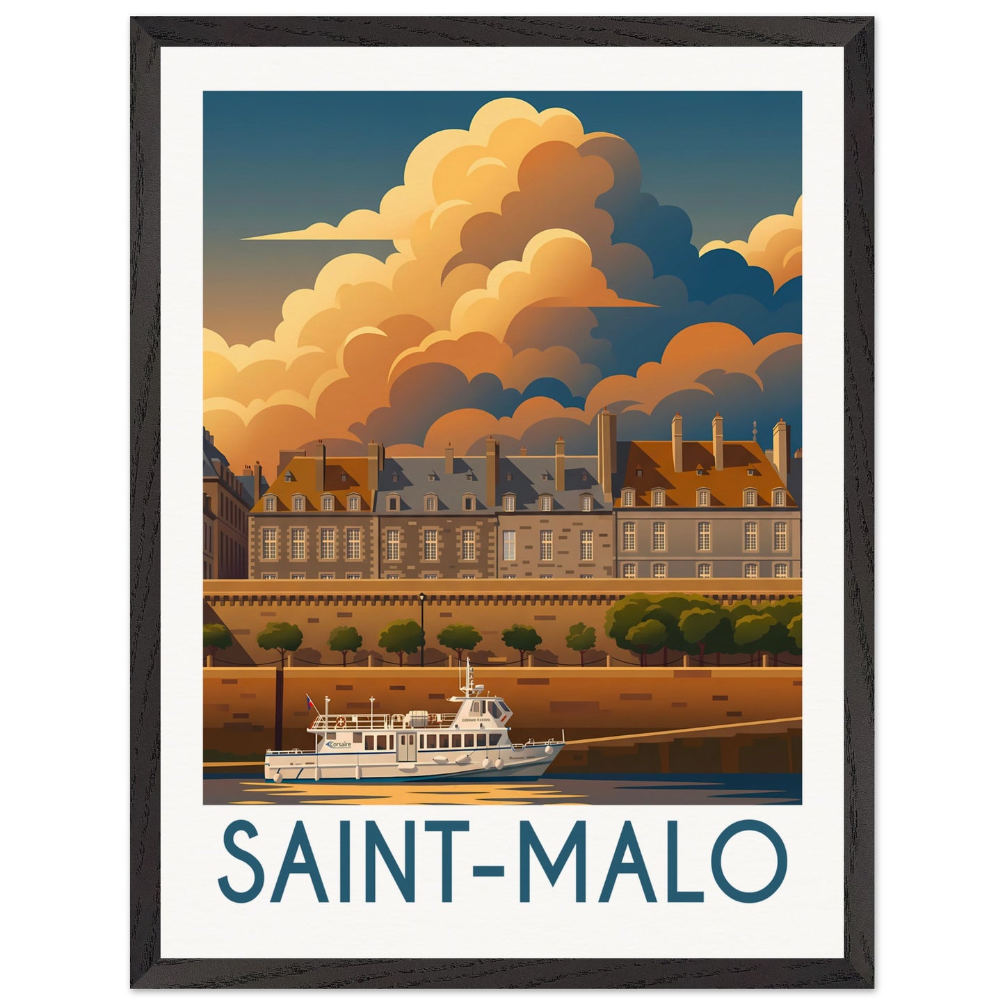 Affiche illustrée Saint-Malo — poster rétro, impression beaux-arts 250g