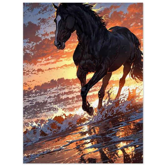 Affiche illustrée Étalon noir, poster rétro, impression beaux-arts 250g