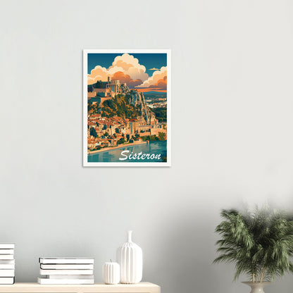 Affiche illustrée Sisteron — poster rétro, impression beaux-arts 250g