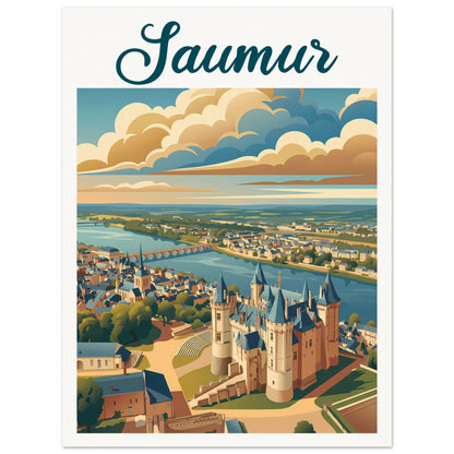 Affiche illustrée Saumur — poster rétro, impression beaux-arts 250g