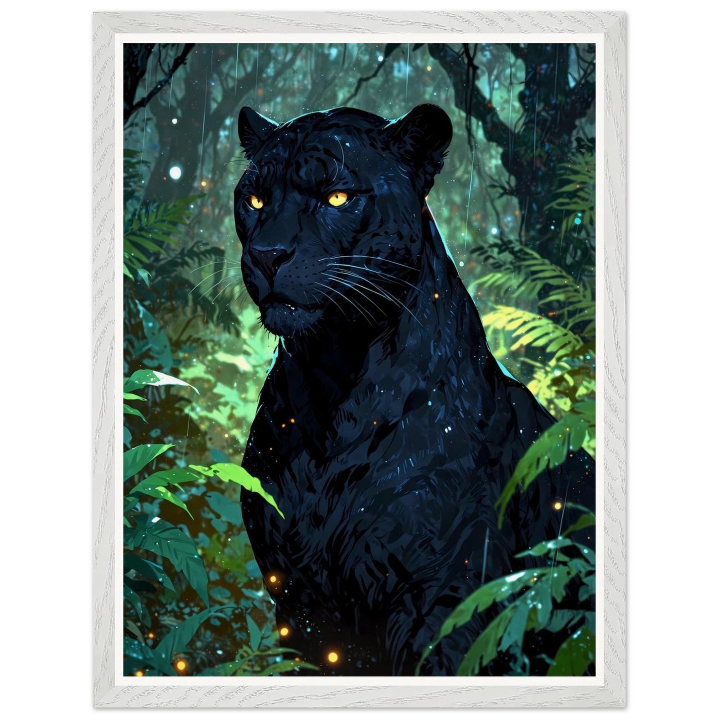 Affiche illustrée Panthère noire Encadrée — poster rétro, impression beaux-arts 250g