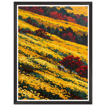 Affiche illustrée Champ de chrysanthèmes jaunes Encadrée — poster rétro, impression beaux-arts 250g