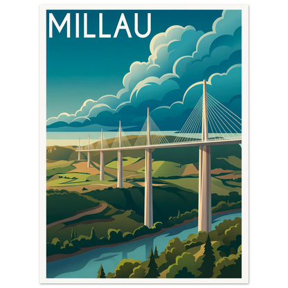 Affiche illustrée Millau — poster rétro, impression beaux-arts 250g