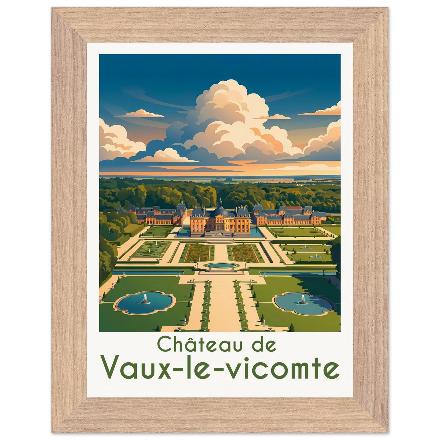 Affiche illustrée Vaux-le-Vicomte — poster rétro, impression beaux-arts 250g
