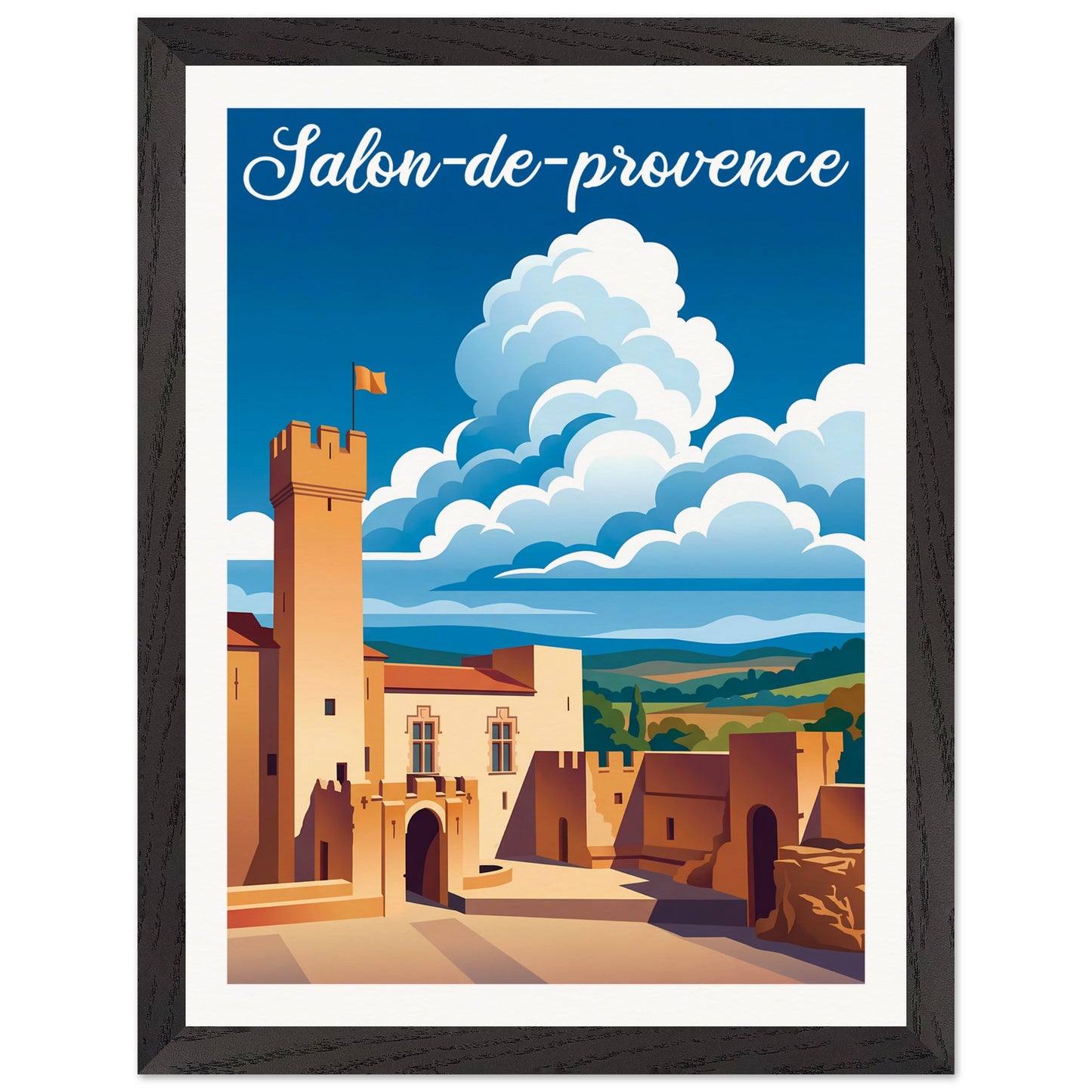 Affiche illustrée Salon-de-Provence — poster rétro, impression beaux-arts 250g