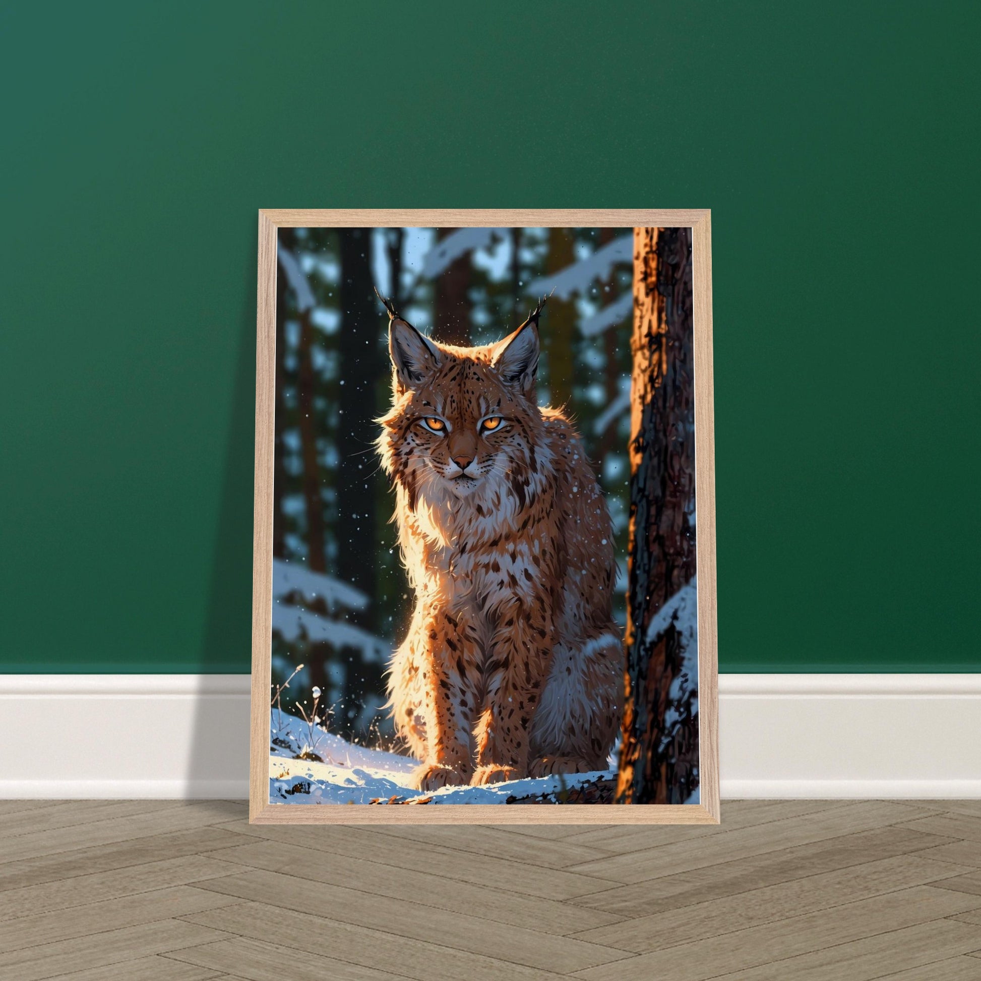 Affiche Lynx Boréal encadrée, cadre bois