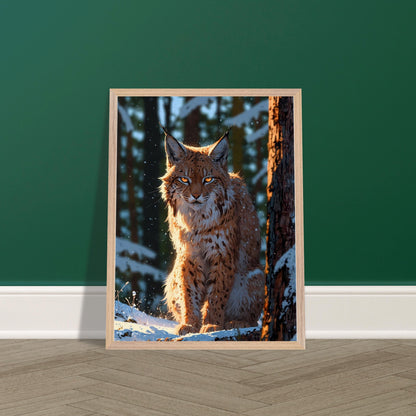 Affiche Lynx Boréal encadrée, cadre bois