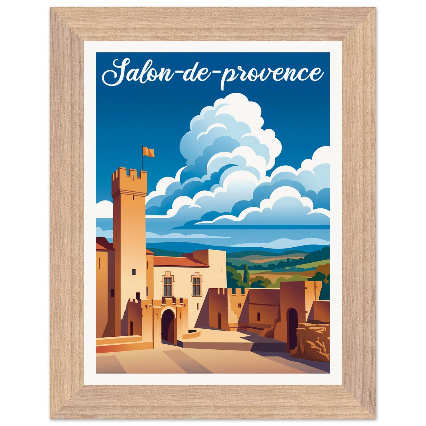 Affiche illustrée Salon-de-Provence — poster rétro, impression beaux-arts 250g