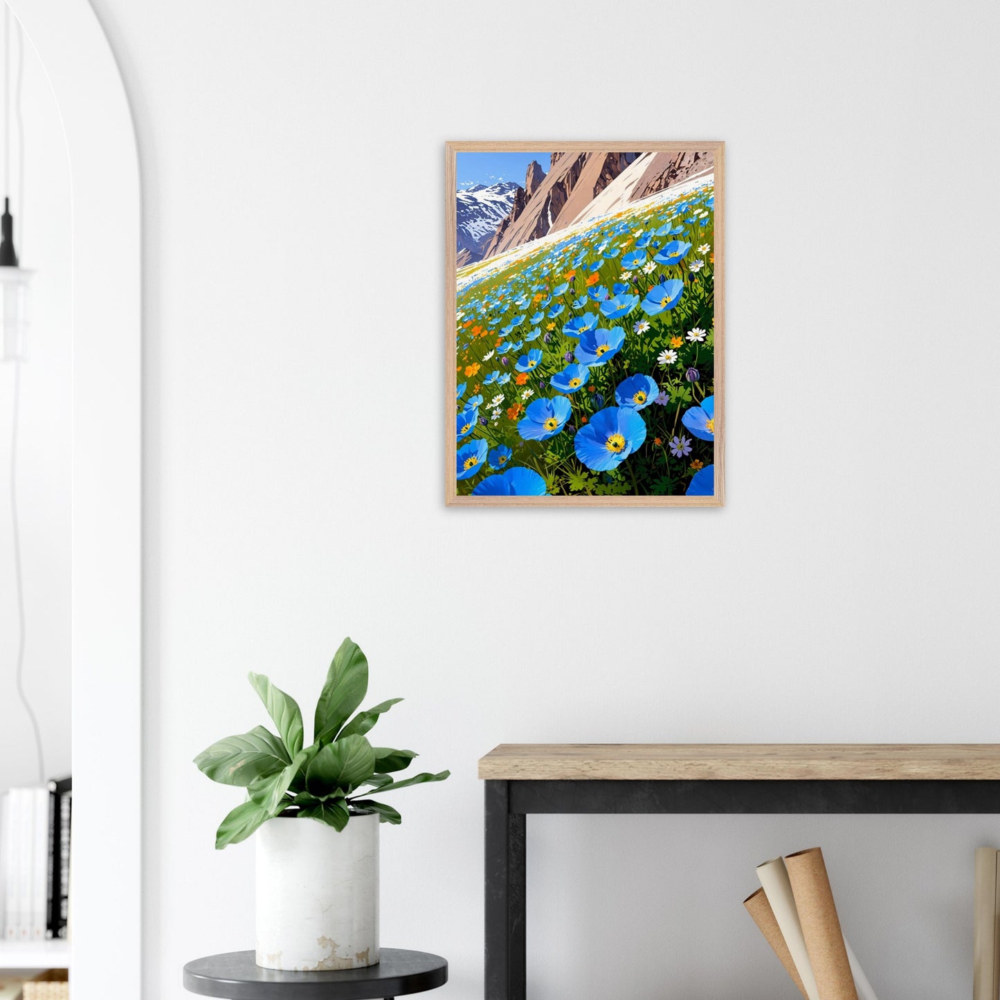 Affiche Champ de pavots bleus de l'Himalaya Encadrée encadrée, cadre bois (vue 5)