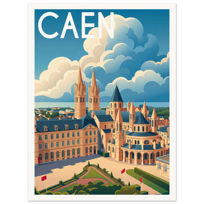 Affiche illustrée Caen — poster rétro, impression beaux-arts 250g