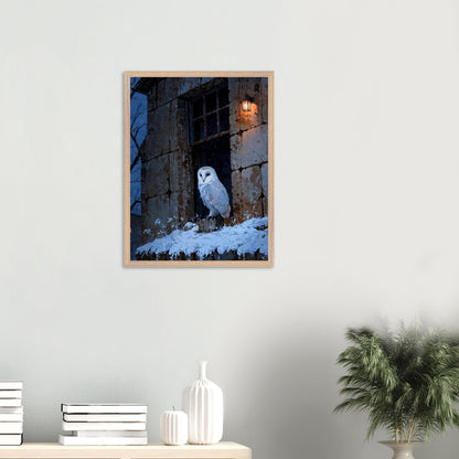 Affiche Chouette Effraie encadrée, cadre bois (vue 3)
