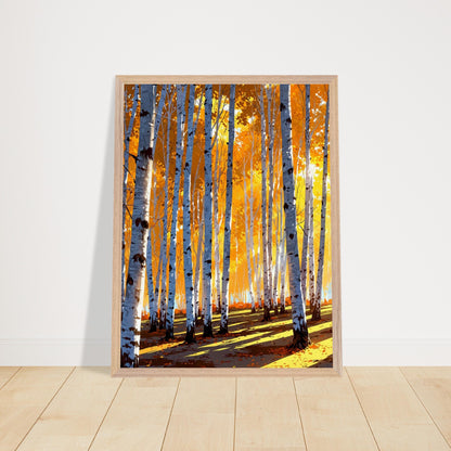 Affiche Forêt de bouleaux en automne encadrée, cadre bois (vue 5)