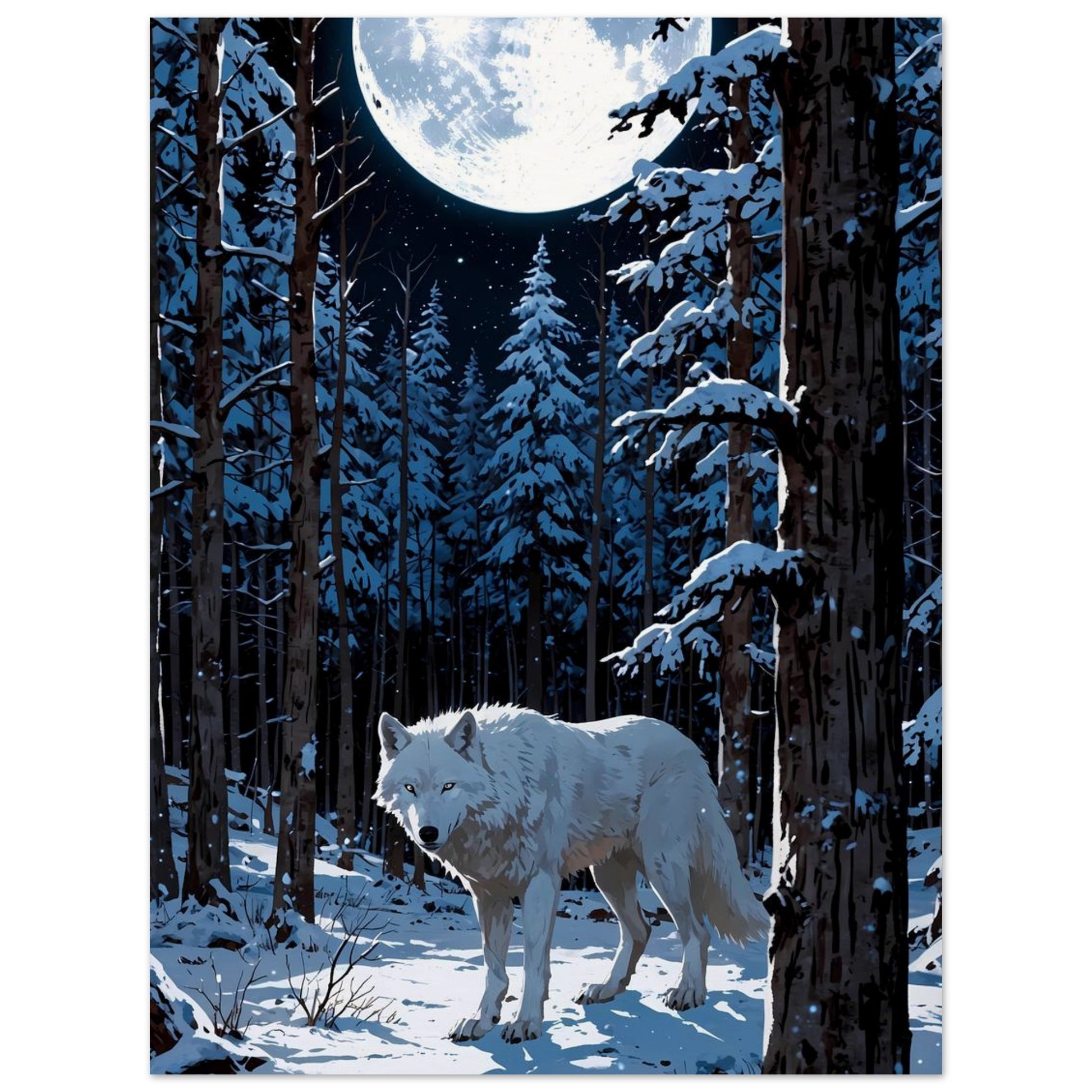 Affiche illustrée Louve blanche — poster rétro, impression beaux-arts 250g
