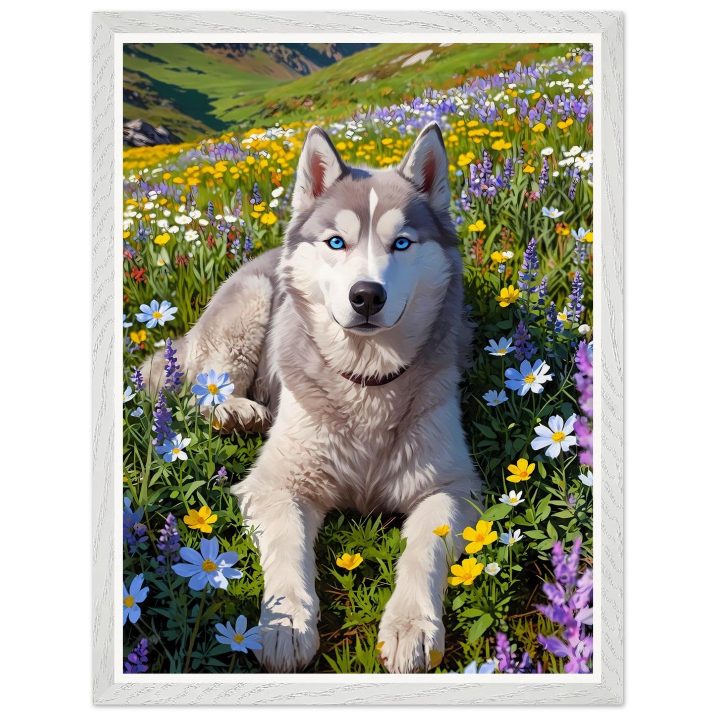 Affiche illustrée Husky sibérien Encadrée — poster rétro, impression beaux-arts 250g
