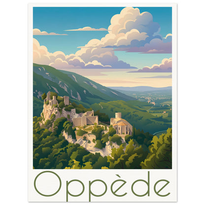 Affiche illustrée Oppède — poster rétro, impression beaux-arts 250g