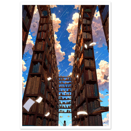 Bibliothèque céleste, Livres et nuages, Lumière divine – affiche d'art décoratif, poster mural | Muchimura