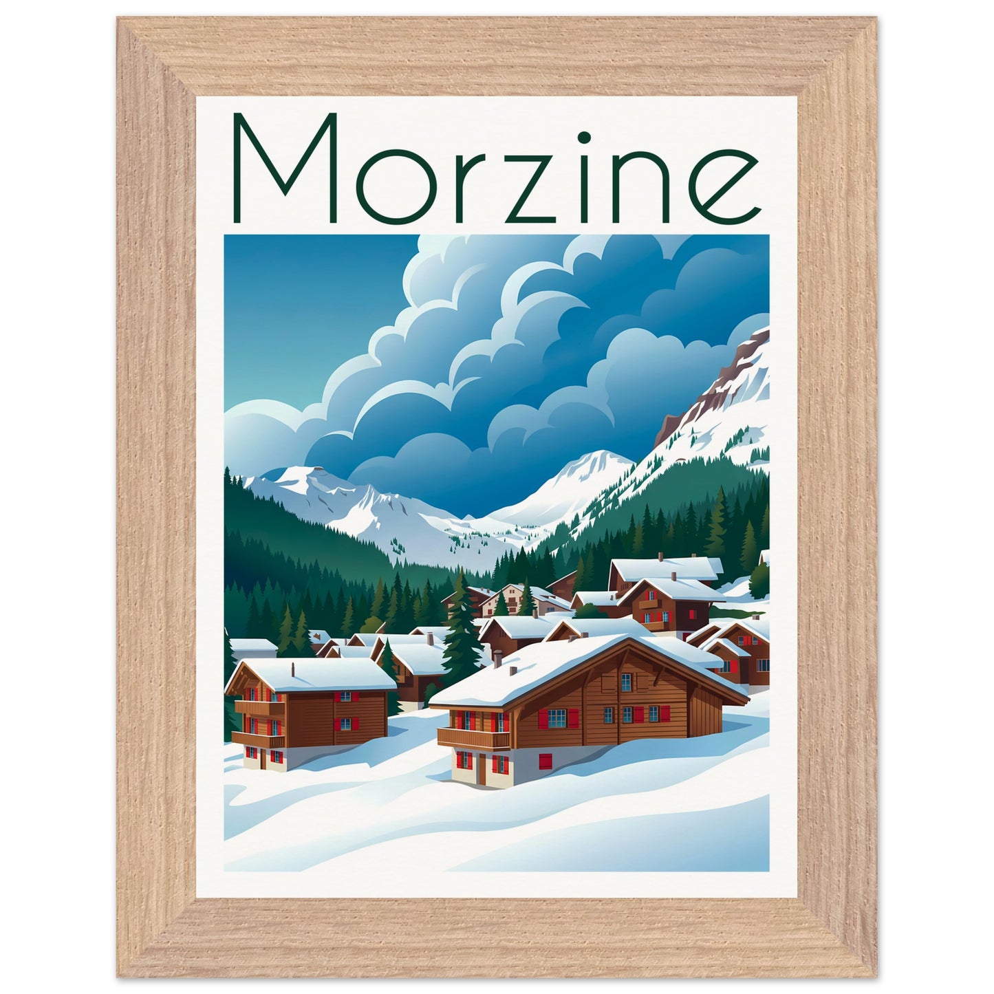 Affiche illustrée Morzine — poster rétro, impression beaux-arts 250g