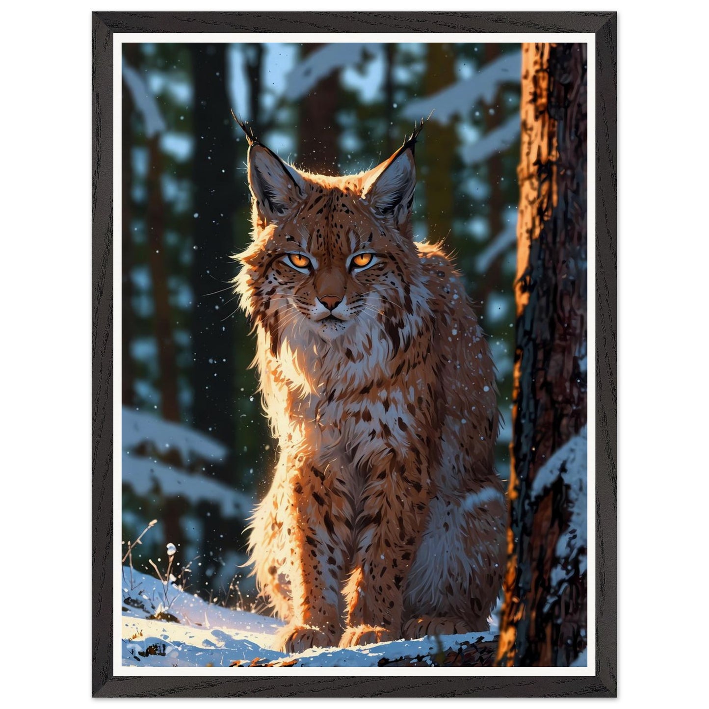 Affiche illustrée Lynx boréal Encadrée — poster rétro, impression beaux-arts 250g