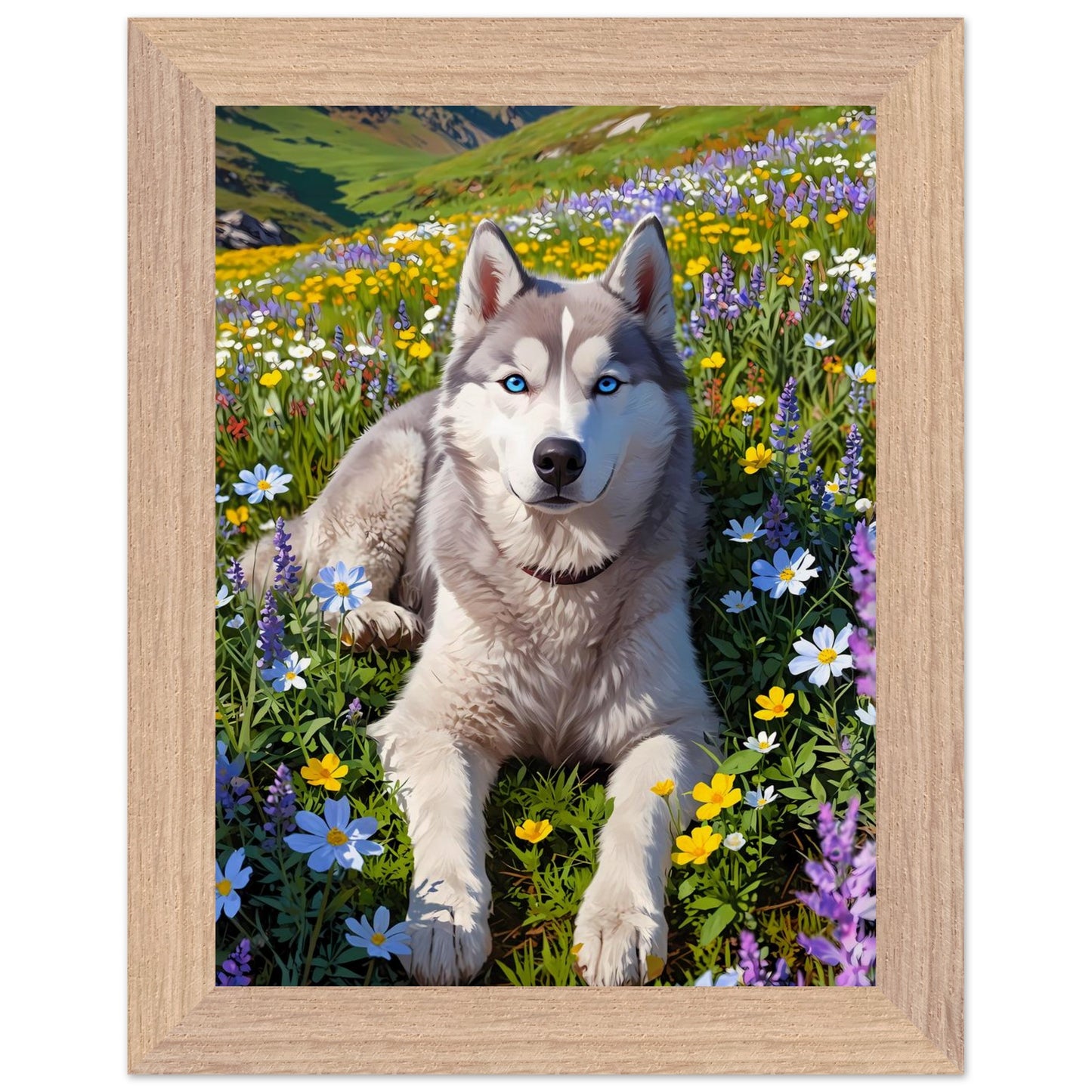 Affiche illustrée Husky sibérien Encadrée — poster rétro, impression beaux-arts 250g