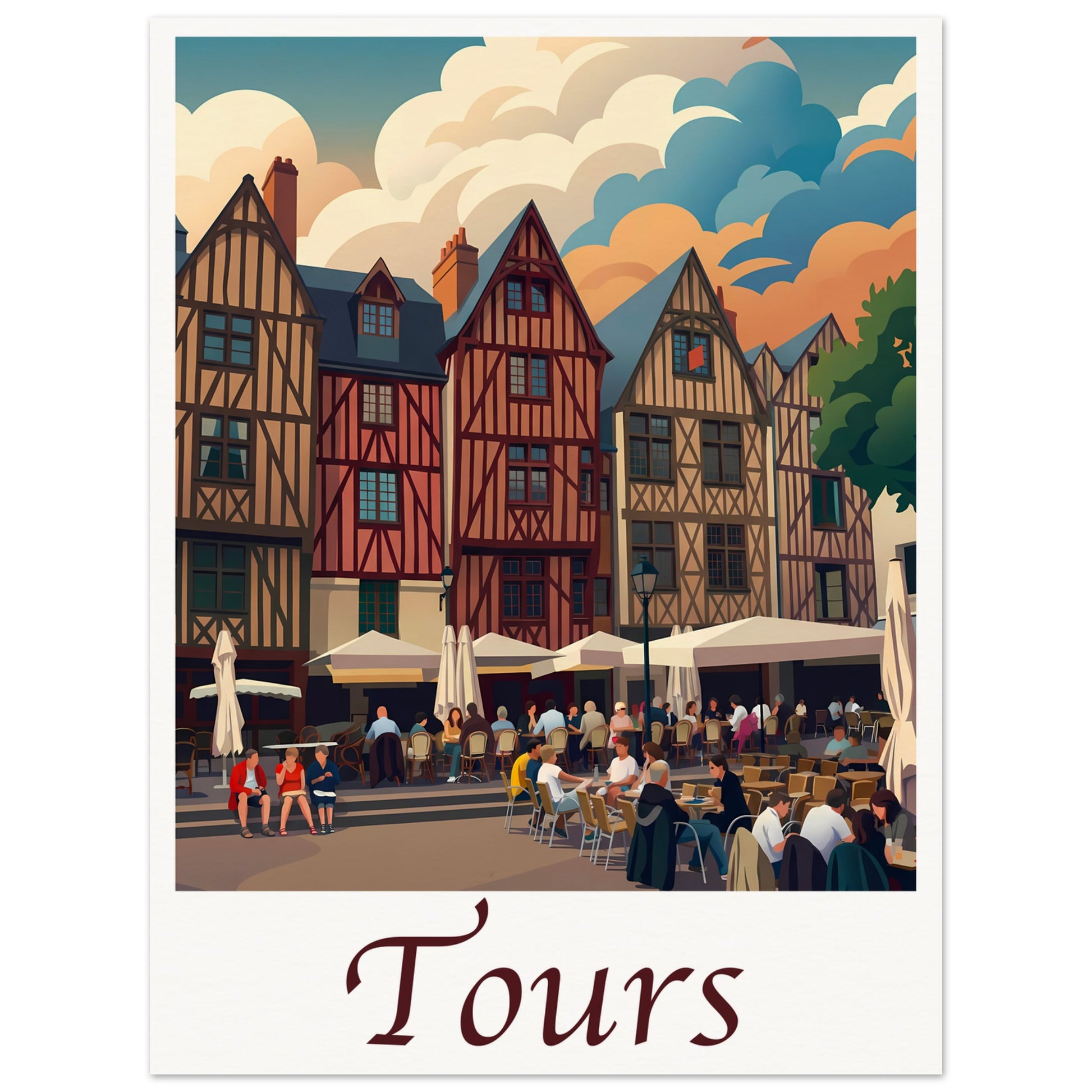 Affiche illustrée Tours — poster rétro, impression beaux-arts 250g