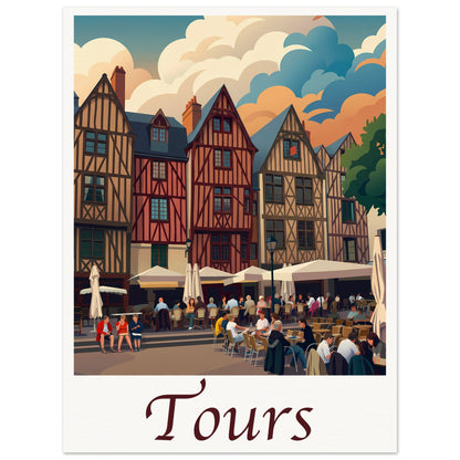 Affiche illustrée Tours — poster rétro, impression beaux-arts 250g