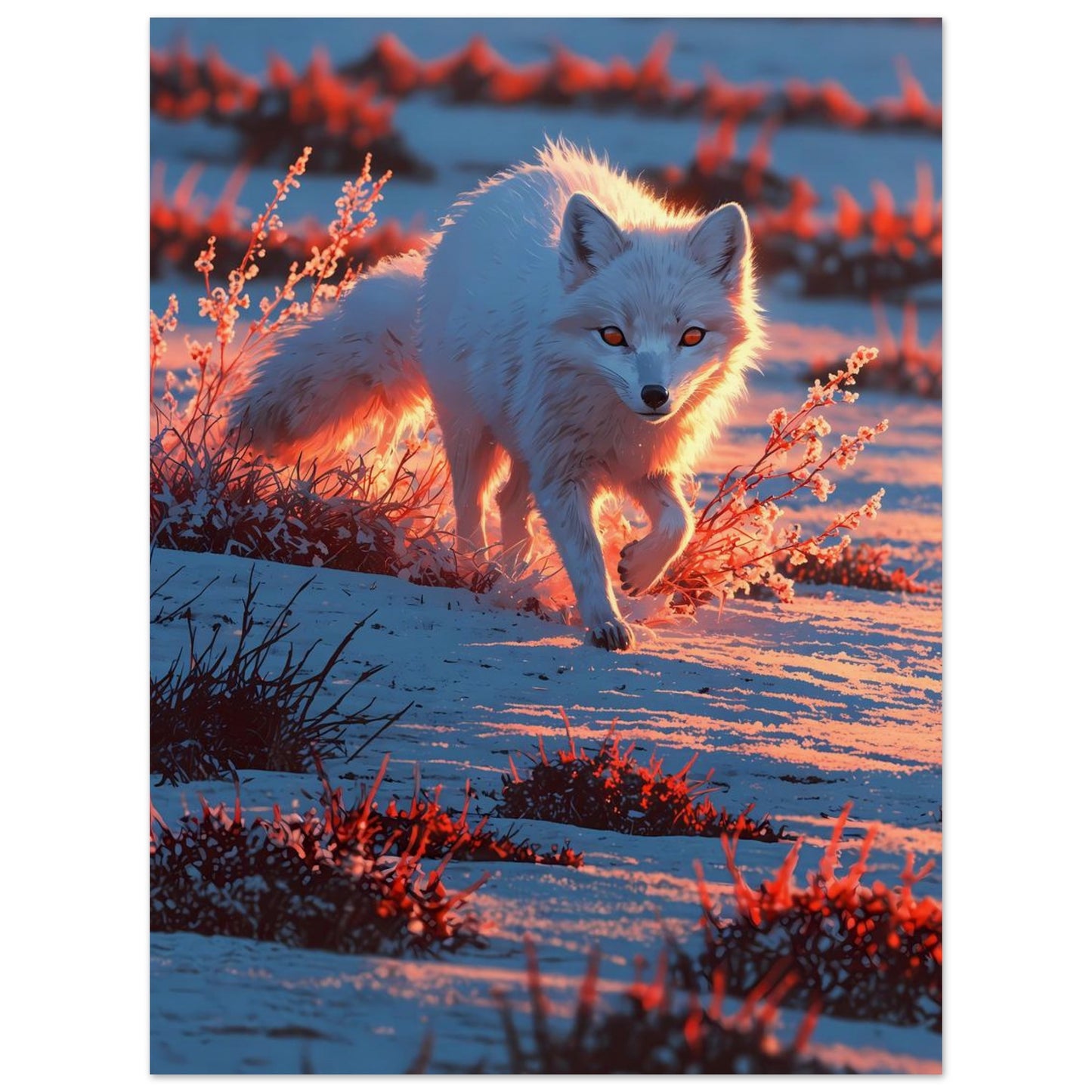 Affiche illustrée Renard arctique — poster rétro, impression beaux-arts 250g
