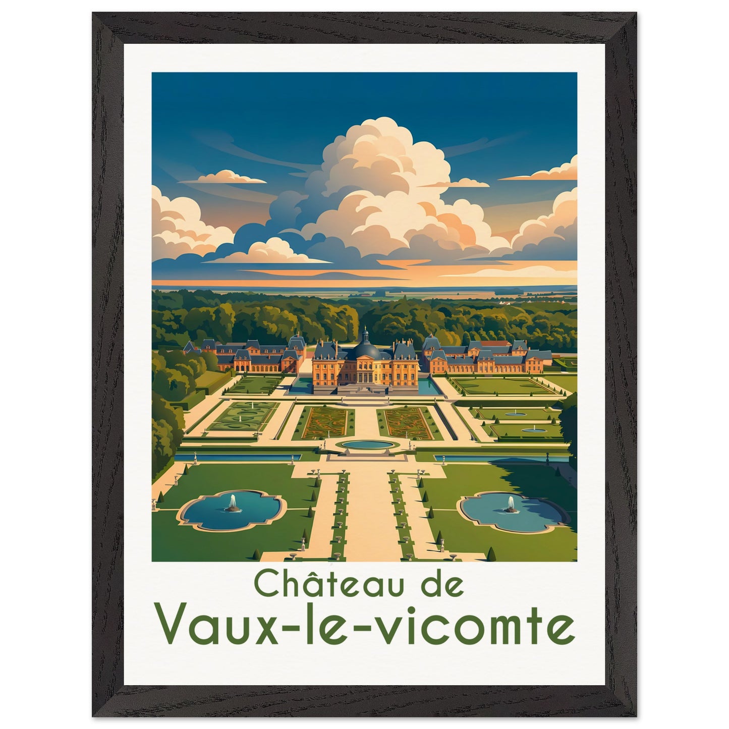 Affiche illustrée Vaux-le-Vicomte — poster rétro, impression beaux-arts 250g