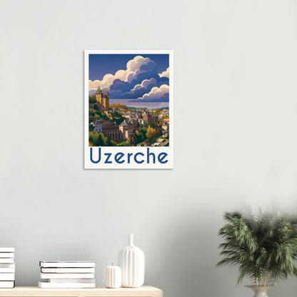 Affiche illustrée Uzerche — poster rétro, impression beaux-arts 250g