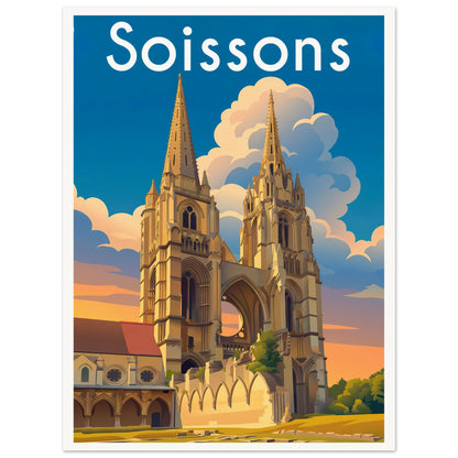 Affiche illustrée Soissons — poster rétro, impression beaux-arts 250g