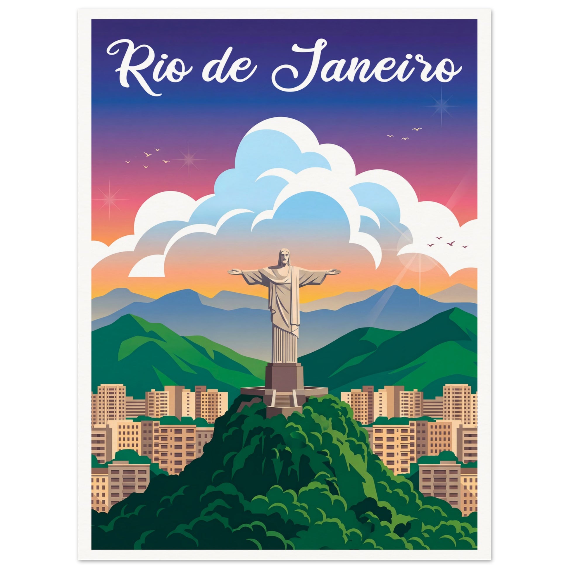 Affiche illustrée Rio de Janeiro — poster rétro, impression beaux-arts 250g
