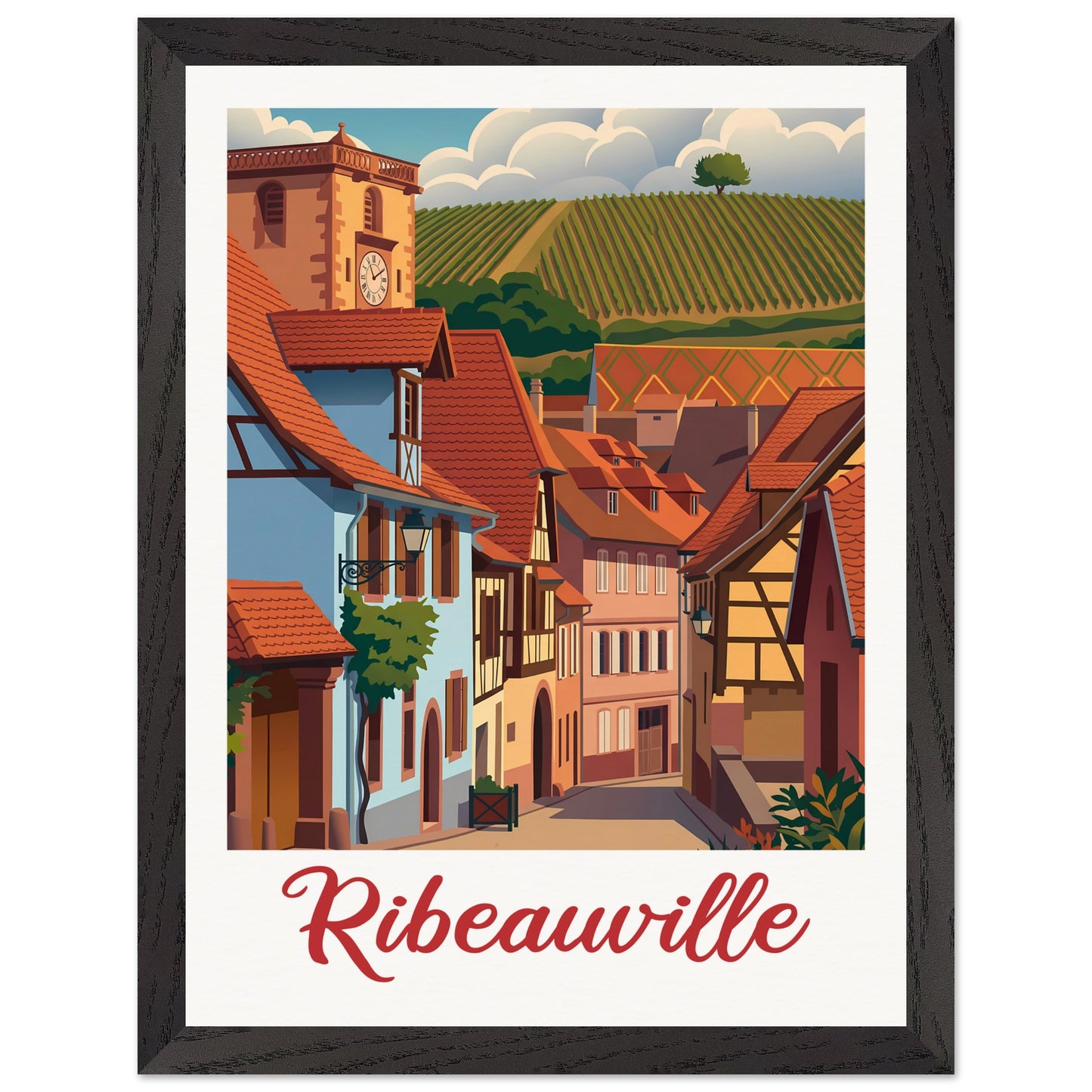 Affiche illustrée Ribeauville — poster rétro, impression beaux-arts 250g