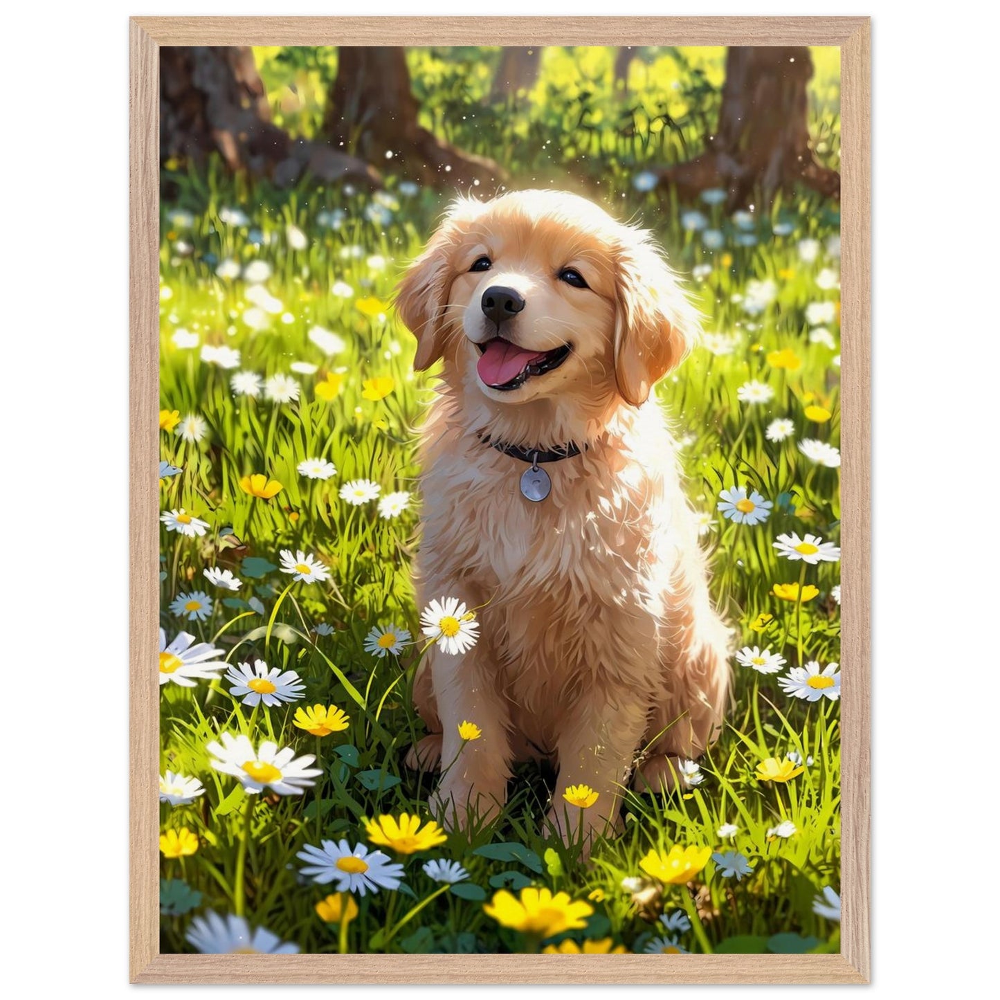 Affiche Golden Retriever Chiot encadrée, cadre bois (vue 4)