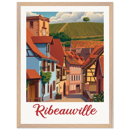 Affiche illustrée Ribeauville — poster rétro, impression beaux-arts 250g