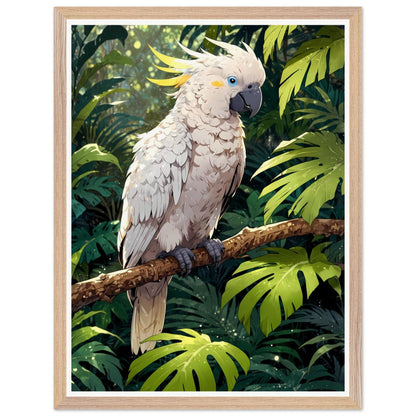 Affiche illustrée Cacatoès blanc Encadrée — poster rétro, impression beaux-arts 250g