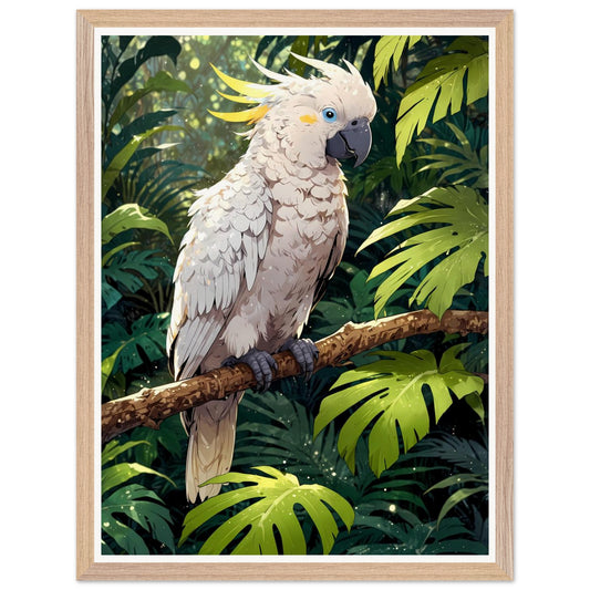 Affiche illustrée Cacatoès blanc Encadrée — poster rétro, impression beaux-arts 250g