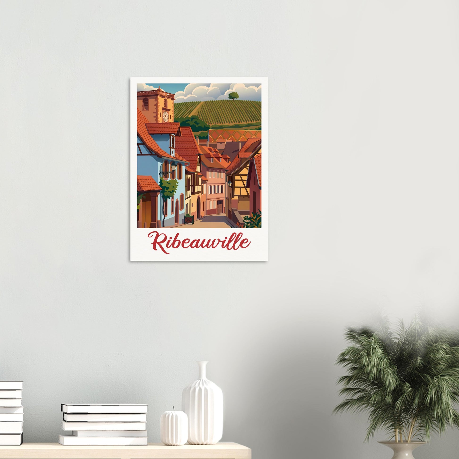 Affiche illustrée Ribeauville — poster rétro, impression beaux-arts 250g