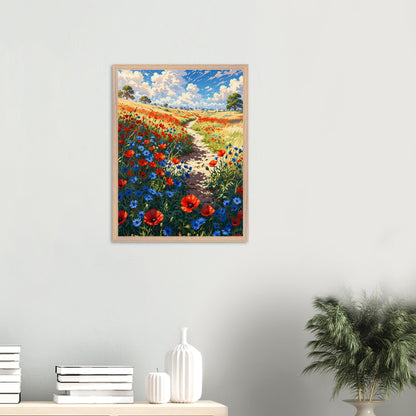 Affiche Champ de Pavots et Bleuets encadrée, cadre bois (vue 6)