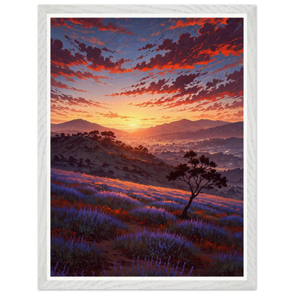 Affiche illustrée Champ de lavande Encadrée — poster rétro, impression beaux-arts 250g