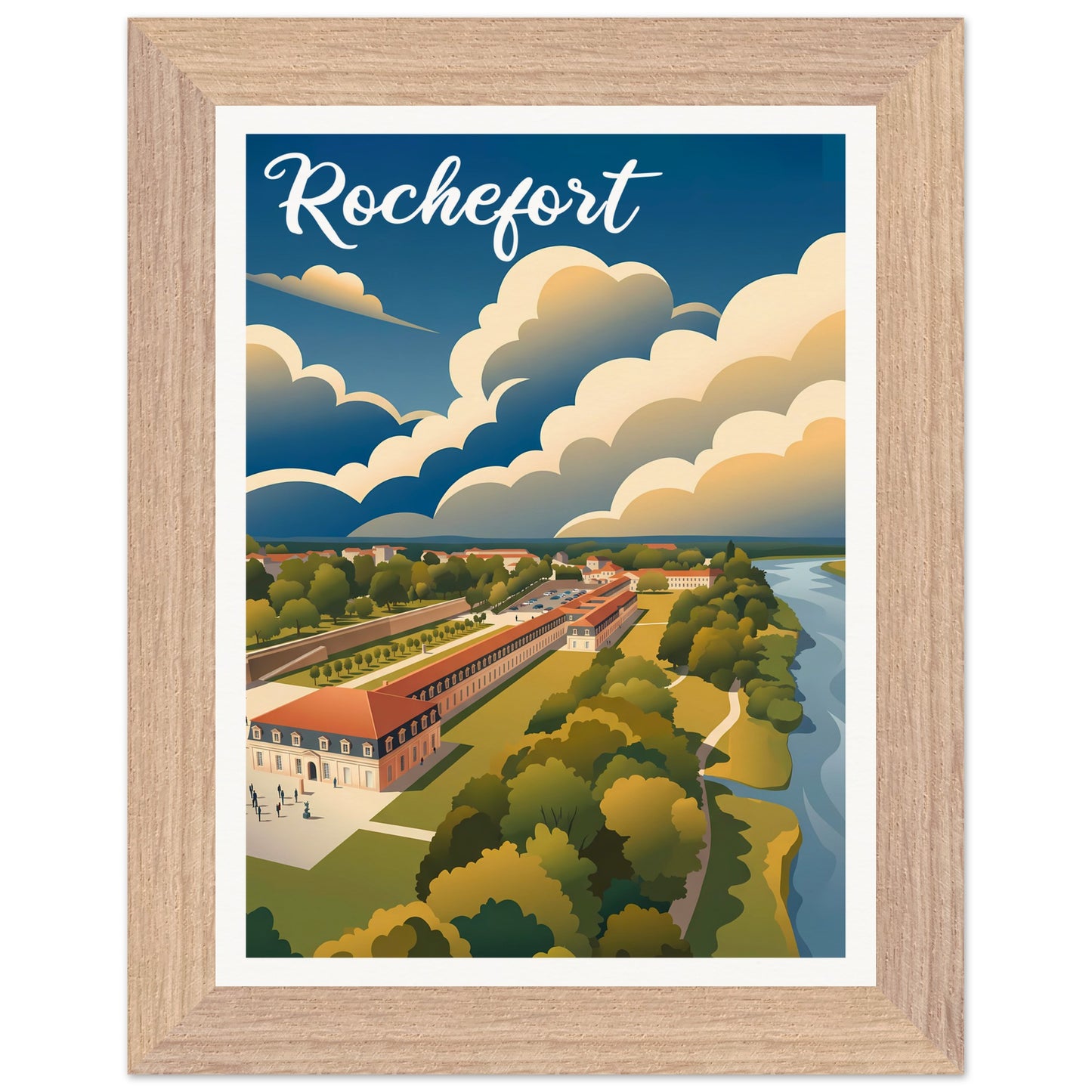 Affiche illustrée Rochefort — poster rétro, impression beaux-arts 250g