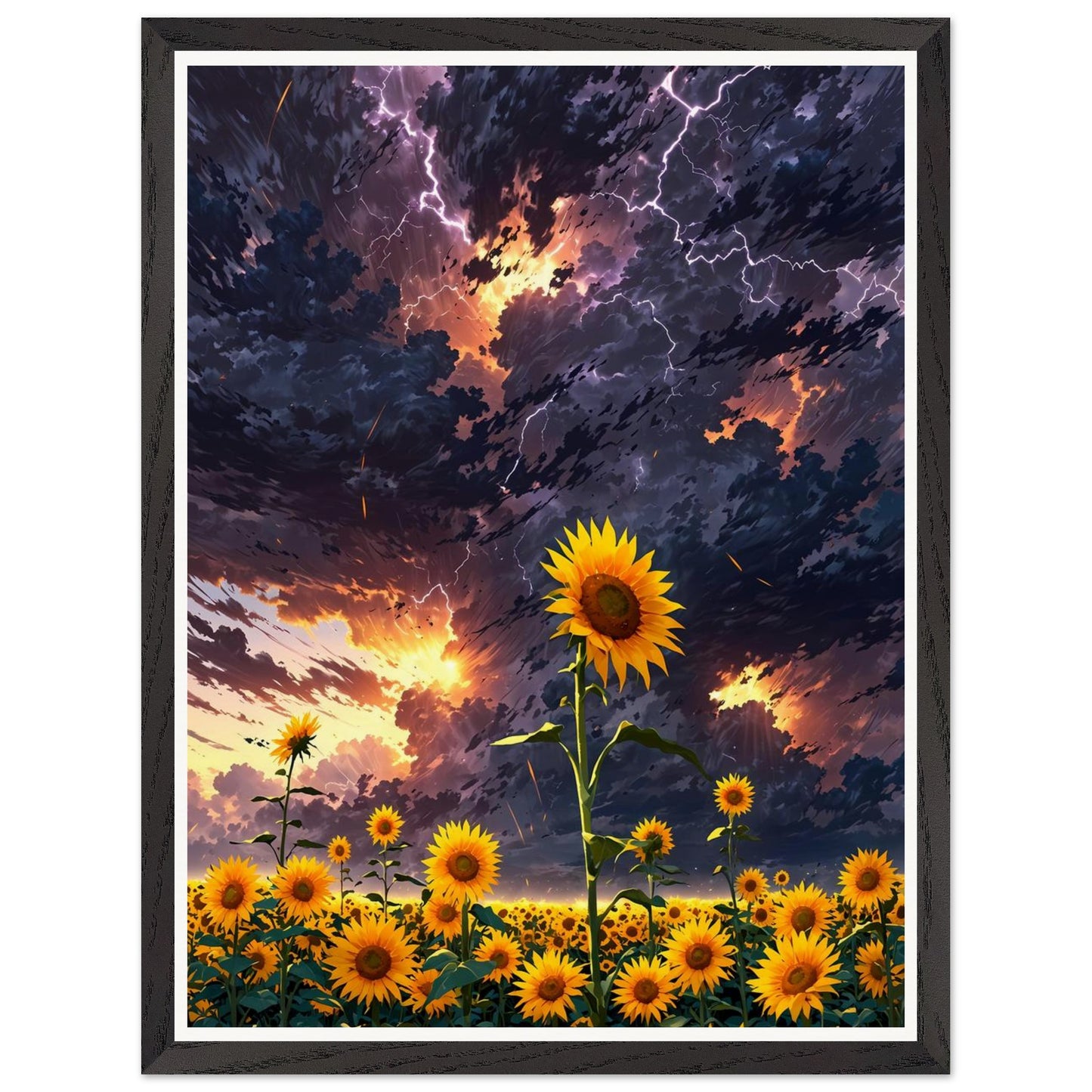 Affiche illustrée Champ de tournesols géants Encadrée — poster rétro, impression beaux-arts 250g