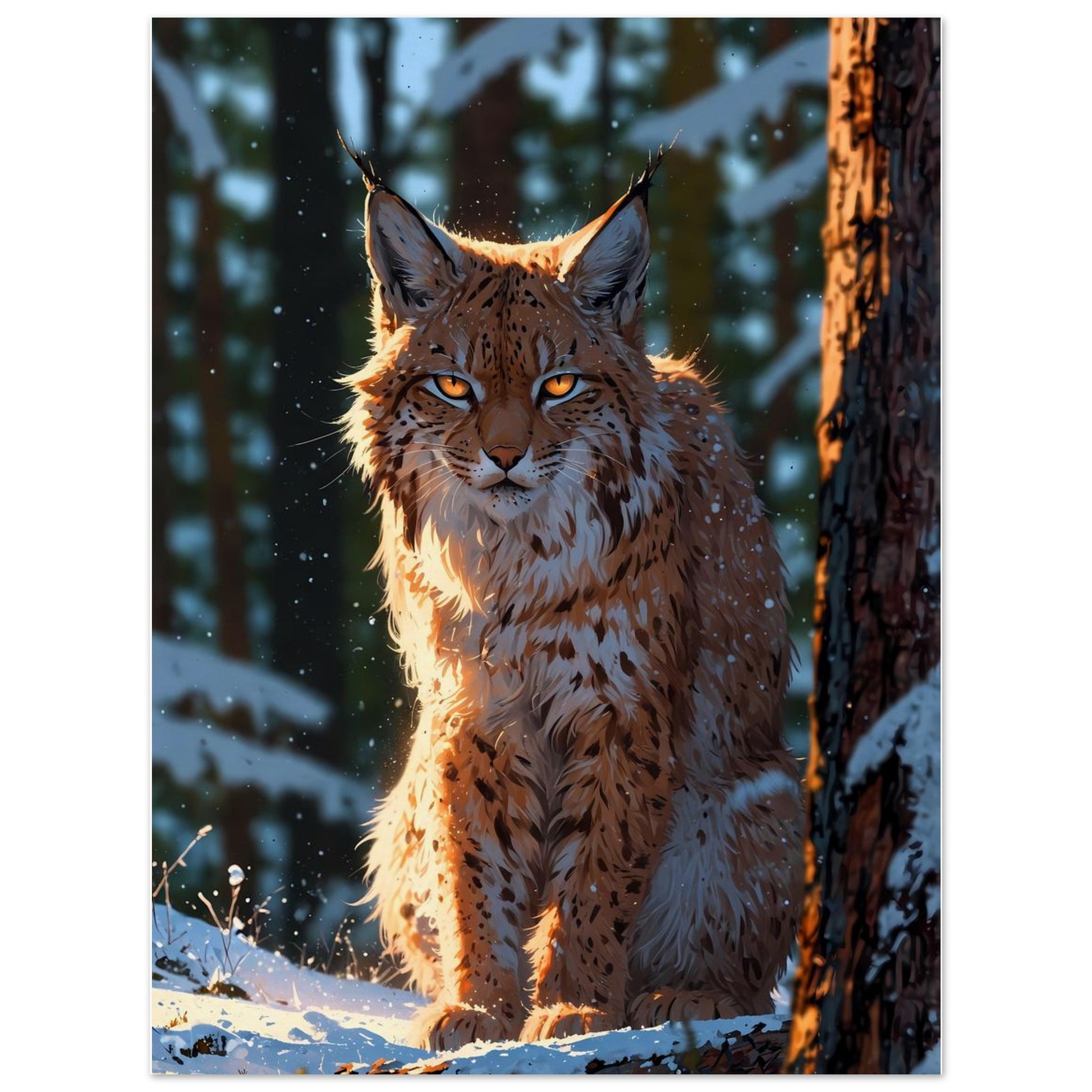 Affiche illustrée Lynx boréal, poster rétro, impression beaux-arts 250g