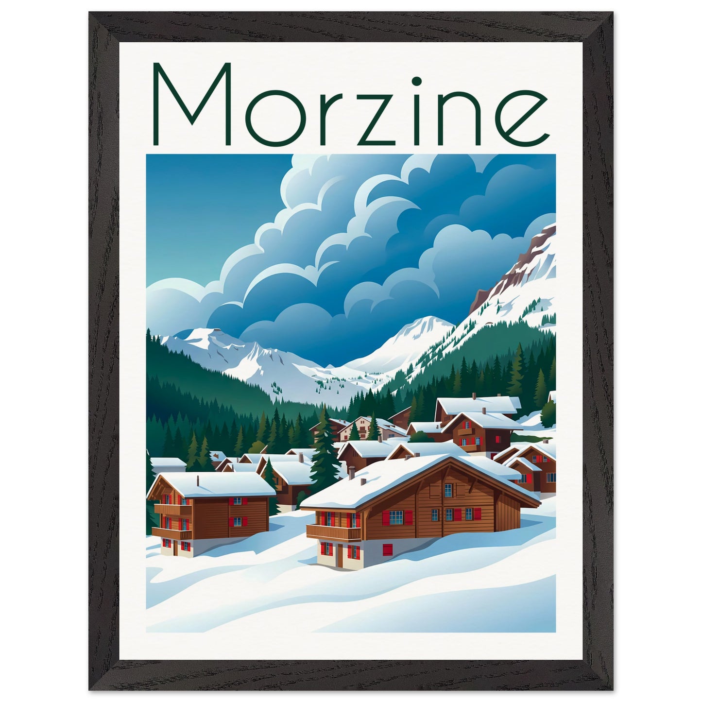 Affiche illustrée Morzine — poster rétro, impression beaux-arts 250g