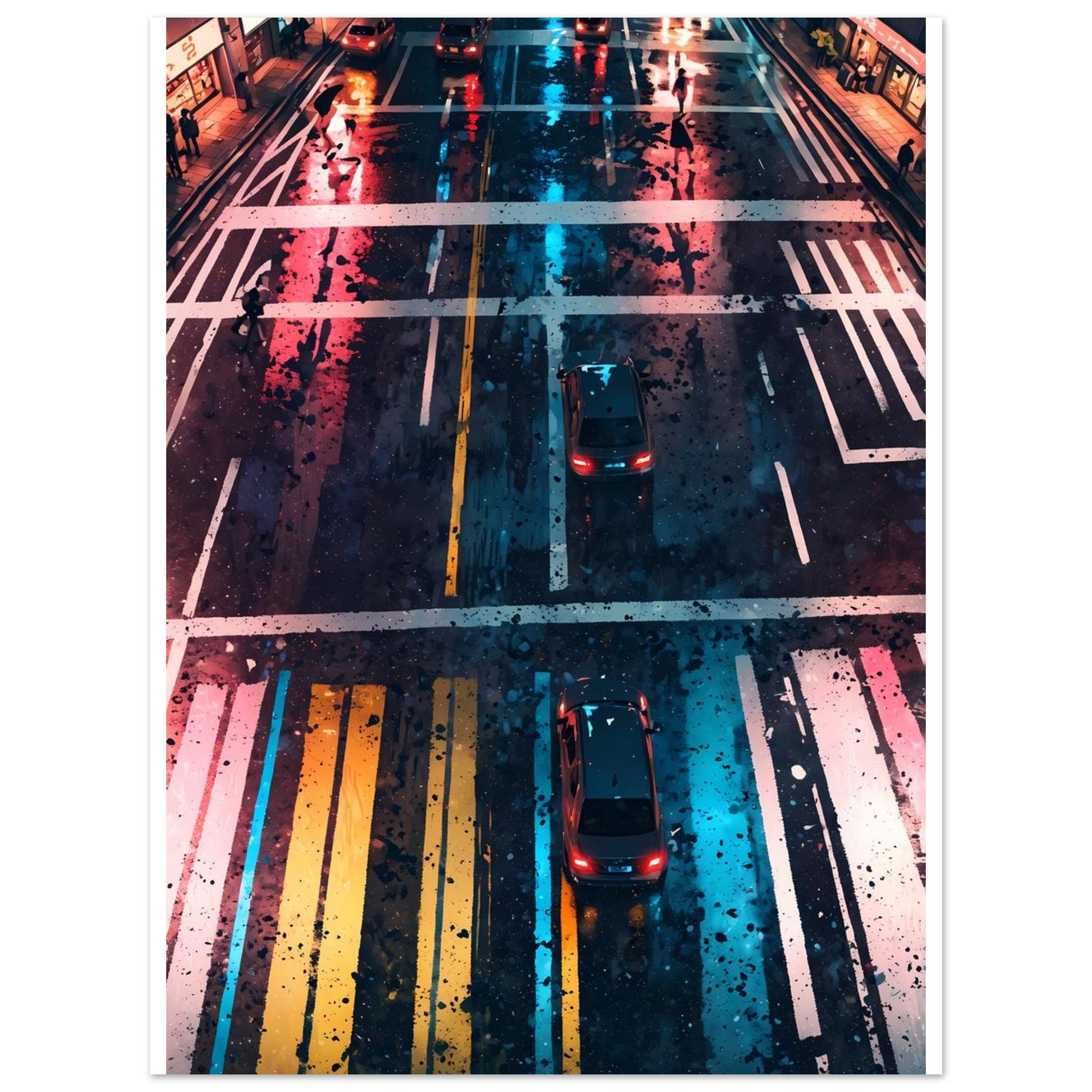 Carrefour de Tokyo, Nuit, Pluie et néons – affiche d'art décoratif, poster mural | Muchimura