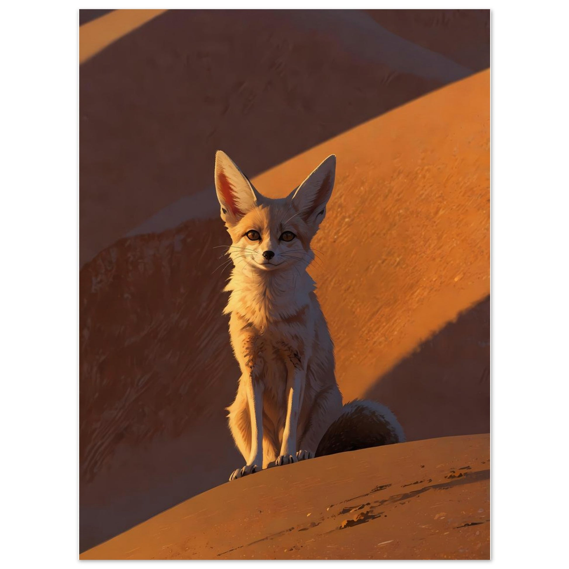 Affiche illustrée Fennec, poster rétro, impression beaux-arts 250g