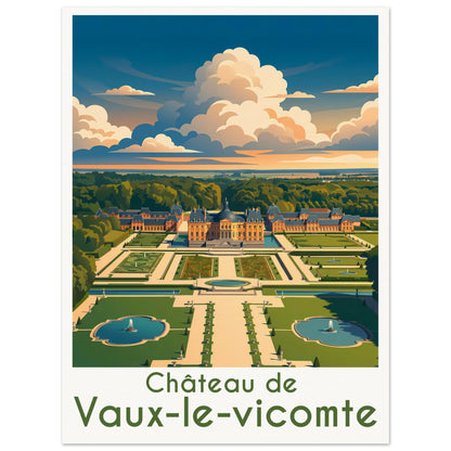Affiche illustrée Vaux-le-Vicomte — poster rétro, impression beaux-arts 250g