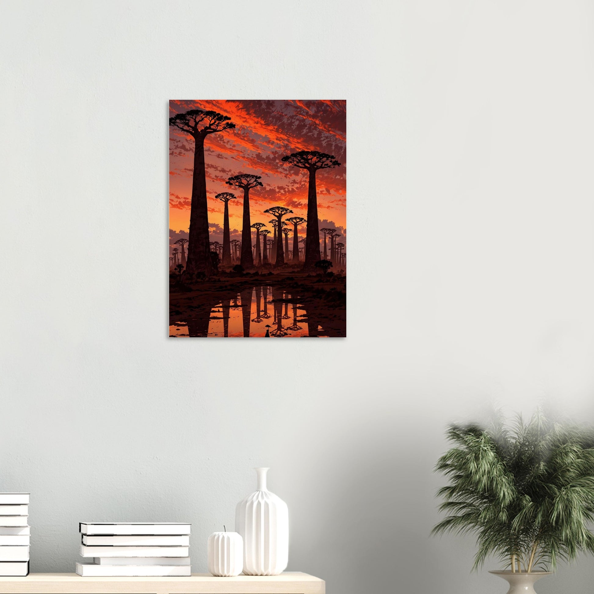 Affiche Baobabs au coucher du soleil, mise en situation dans un intérieur
